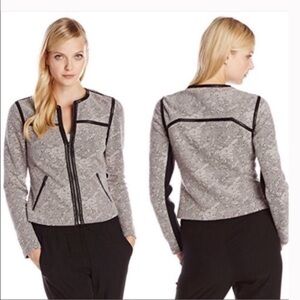 Rebecca Taylor Floral Jacquard Jacket Leather Trim Size 0